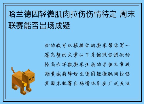 哈兰德因轻微肌肉拉伤伤情待定 周末联赛能否出场成疑